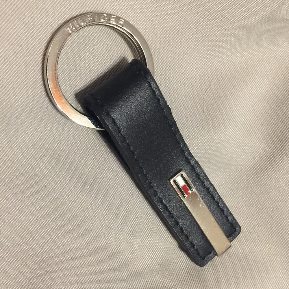 Tommy Hilfiger Black Leather Keychain BNWOT